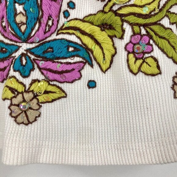 🔥 3/$15🔥Vintage V-Neck Embroidered Thermal Top Y2K Babydoll School Cottage XS - Picture 4 of 9